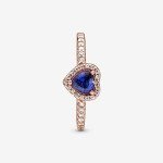 Pandora Sparkling Blue Heart Ring in Rose Gold