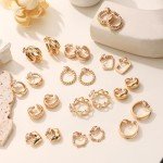 12 Pairs Chunky Gold Clip-On Hoop Earrings