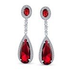 Red Teardrop CZ Dangle Clip-On Earrings
