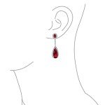 Red Teardrop CZ Dangle Clip-On Earrings