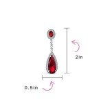 Red Teardrop CZ Dangle Clip-On Earrings