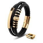 Stylish Men's Leather and Steel Bracelet Gift