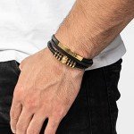 Stylish Men's Leather and Steel Bracelet Gift