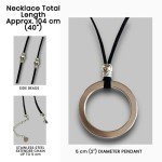 Long Black Leather Necklace with Silver Ring Pendant