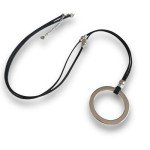 Long Black Leather Necklace with Silver Ring Pendant