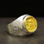 Men's 24K Gold Vermeil Owl Coin Signet Ring