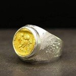 Men's 24K Gold Vermeil Owl Coin Signet Ring
