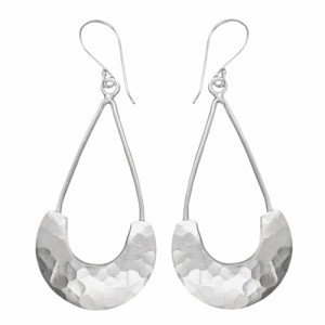 Hammered Sterling Silver Boho Crescent Dangle Earrings