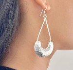 Hammered Sterling Silver Boho Crescent Dangle Earrings