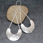 Hammered Sterling Silver Boho Crescent Dangle Earrings