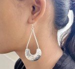 Hammered Sterling Silver Boho Crescent Dangle Earrings