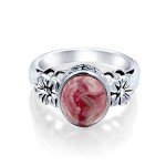 Boho Pink Rhodochrosite Flower Ring in Sterling Silver