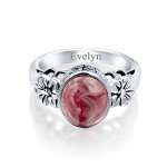 Boho Pink Rhodochrosite Flower Ring in Sterling Silver