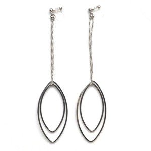 Silver Tone Oval Hoop Dangle Clip-On Earrings
