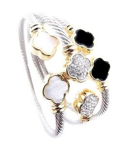 Elegant Gold-Plated Clover Flower Cable Cuff Bracelet