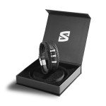 Men's Silver Leather Braided Bracelet Gift Box
