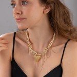 Gold Layered Heart Necklace With Pearls & Diamonds