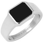 Men's Polished Stainless Steel Onyx Signet Ring