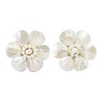 Stunning White Mother of Pearl Flower Clip-On Earrings