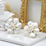 Stunning White Mother of Pearl Flower Clip-On Earrings