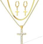LOVOMEY Gold Plated Cross Necklace and Earring Set