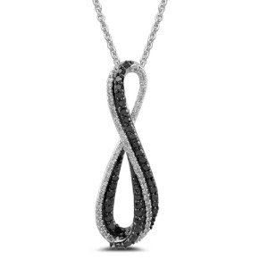 Sterling Silver Black and White Diamond Infinity Necklace