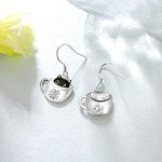 Cute Black Cat Dangle Earrings in Sterling Silver