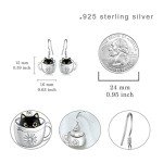 Cute Black Cat Dangle Earrings in Sterling Silver