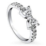 Sterling Silver Bow Tie CZ Heart Ring Size 8