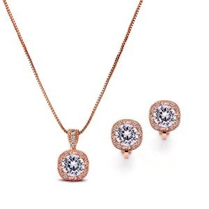 Rose Gold CZ Necklace & Clip-On Earrings Set