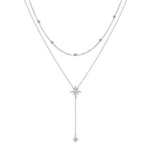 Sterling Silver Double Layer Star Drop Necklace