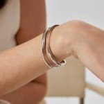 Stylish Double-Layer Silver Cuff Bracelet for Women