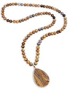 Trendy 32-Inch Jasper Beaded Pendant Necklace