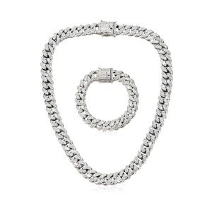 Sparkling Silver Cuban Link Necklace & Bracelet Set