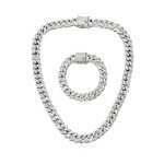 Sparkling Silver Cuban Link Necklace & Bracelet Set