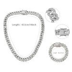 Sparkling Silver Cuban Link Necklace & Bracelet Set