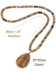 Trendy 32-Inch Jasper Beaded Pendant Necklace