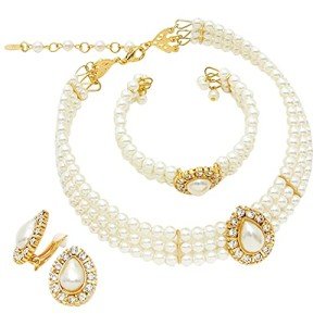 Teardrop Pearl Bridal Jewelry Set with Cuff