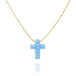 Blue Opal Cross Gold Filled Choker Necklace
