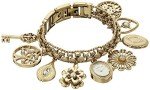 Anne Klein Women's Gold-Tone Crystal Charm Bracelet Watch