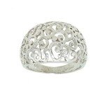 Polished Rhodium Cutout Dome Fashion Ring - Size 10