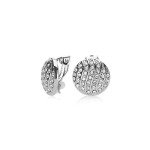 Round Clip-On Earrings with Pave Crystals in Silver
