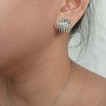 Round Clip-On Earrings with Pave Crystals in Silver