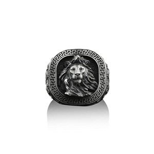 Sterling Silver Lion Signet Ring for Men