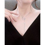 Moon Star Y Shaped Sterling Silver Lariat Necklace