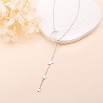 Moon Star Y Shaped Sterling Silver Lariat Necklace