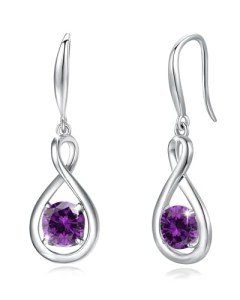 Dainty Amethyst Dangle Drop Earrings in Silver