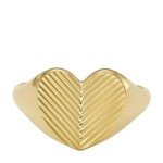 Gold-Tone Heart Texture Signet Ring for Women