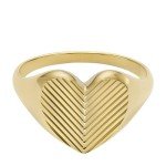 Gold-Tone Heart Texture Signet Ring for Women