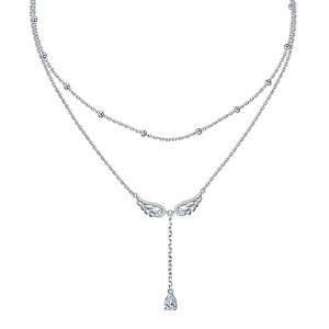 Angel Wings Double Layered Necklace in Silver